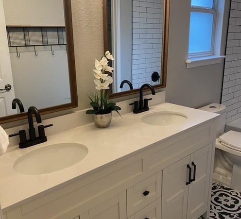 Bathroom Remodel, plumbpros, plumbprostx, vanity install, new faucets, sink, faucet, vanity