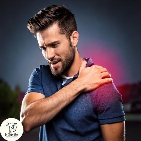Homem jovem com expressão de dor, segurando o ombro
