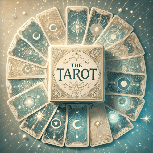 a Tarot deck surrounded by Tarot cards