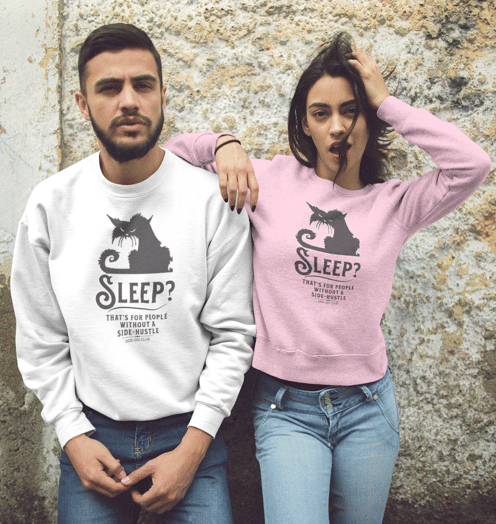 vivid calm designs, side gig club, Sleepless Grind, Hustler Cat, black cat, vivid calm designs