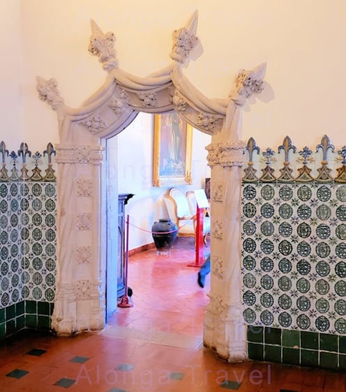 Manueline style plaster rope decoration over a doorway in Sintra Palace