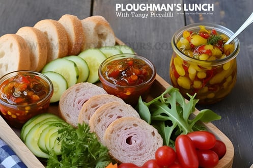 Authentic English Cuisine Ploughman’s Lunch with Tangy Piccalilli is perfect for a quick, flavour-pa