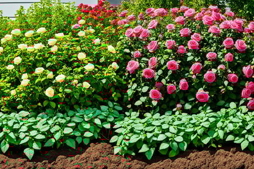 A visual representation of a garden split in half, one side thriving with lush, healthy roses