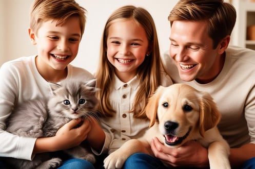 a man and two children sitting on a couch
