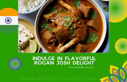 Flavorful Rogan Josh with lamb shanks, served with rice and naan.