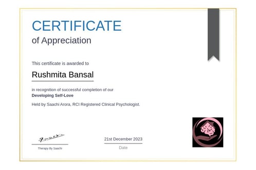 developing self-love (certificate of appreciation)