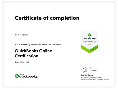 QBO Proadvisor Certificate