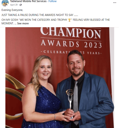 a man and woman posing for a photo for Australian business awards 