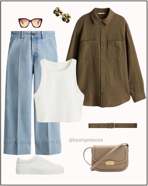 Outfit casual con jeans anchos