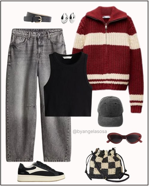 Outfit urbano con suéter y mom jeans