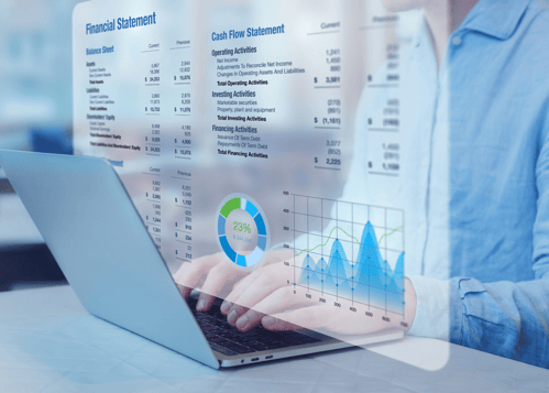 Financial statements, cashflow statement, and balance sheet are displayed as part of services