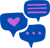 three speech bubbles with hearts on them