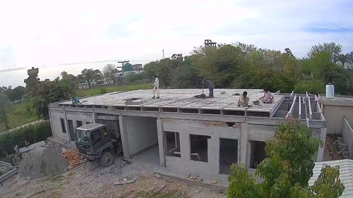 Precast structure with walls erected, ready for roof