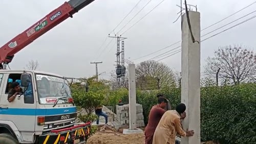 Precast columns positioned and grouted
