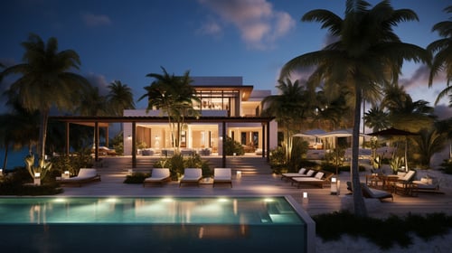 Emara East villa in Turks and Caicos at night