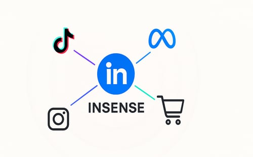 Insense logo connecting social media/shopping icons.
