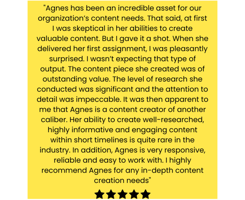 Agnes Gaddis content writer testimonial