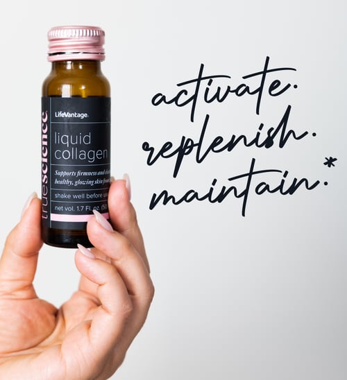 TrueScience Liquid Collagen bottle with slogan