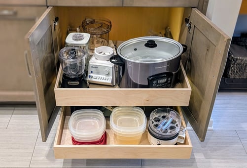 Shelf Hero pull-out storage for kitchen cabinets.