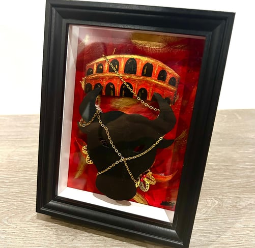 Ilona Paris painting, a chained bull's head