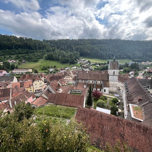 Looking over St. Ursanne from the Hermitage on the hill