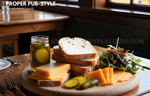 Authentic English Cuisine Proper Pub-style Ploughman's Lunch Originally just bread, cheese and onion