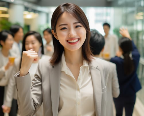 a japanese woman in a suit 