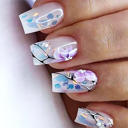 Uñas de flores con efecto acuarela