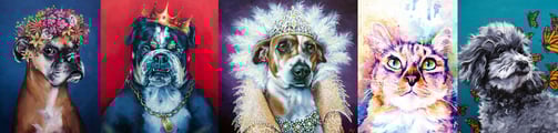 Collection of whimsical pet portraits by New Orleans artist Melissa Vandiver.