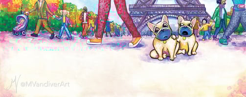 Illustrations from Bruno & Frida Go To Paris by New Orleans artist Melissa Vandiver.
