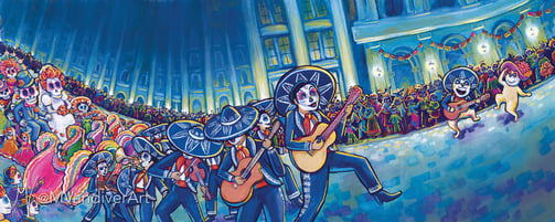 Illustrations from Bruno & Frida Go To Mexico City by New Orleans artist Melissa Vandiver.