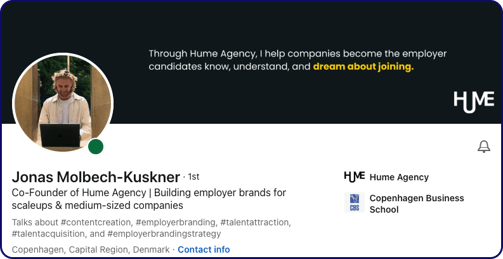 Jonas Molbech-Kuskner - LinkedIn headline example