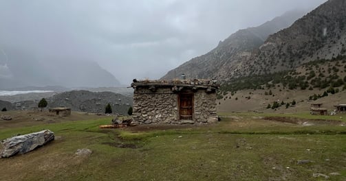 a hut in the mountains