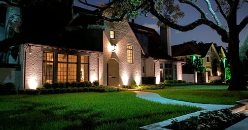 facade lighting and moon lighting at house in Houston Texas