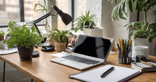 Office desktop by window