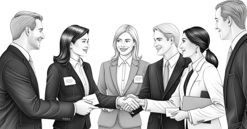 a group of business people shaking hands