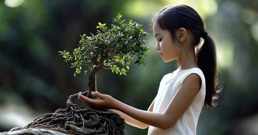 Tree growing with girl