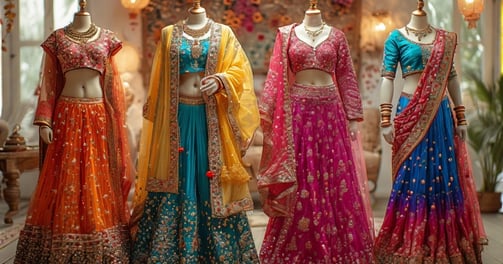 a group of mannequins in different colors and designs