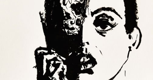 a black and white drawing of a woman's face