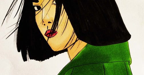 a woman with a green shirt and a green shirt