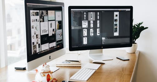 Two desktop with design opened in screen.