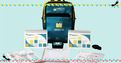 Material completo del test WISC-V infantil, utilizado para evaluar habilidades cognitivas.