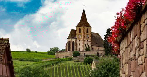 a church with a steeple and a steeple