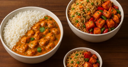 Veg fried rice & Chilli paneer bowl; butter chichen & Jeera rice bowl 
