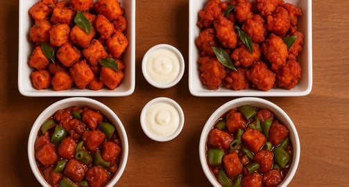 chilli chicken and chilly paneer - gravy and dry
