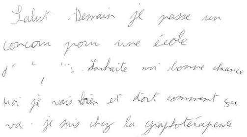 écriture d'une lycéenne de terminale après la graphothérapie