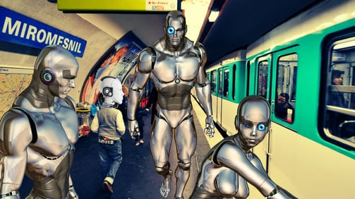 une société robotisée dans une station de métro