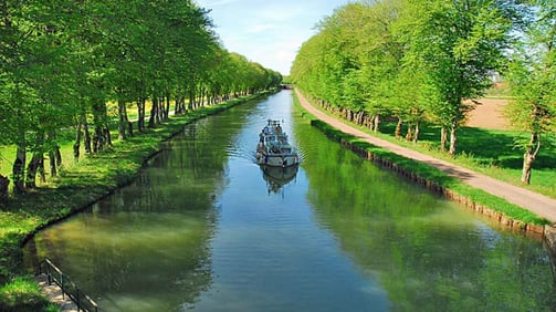 Marne river canal with boat