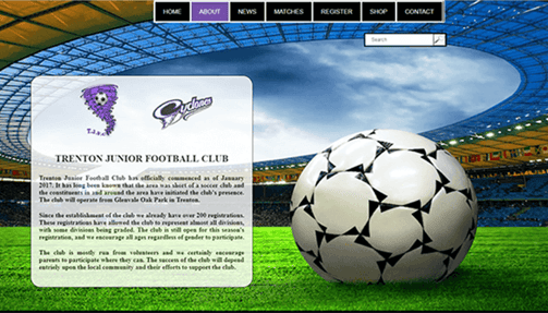 A ficticious about us page for a football club named Trenton Junior Football Club