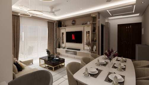 Home Theatre setup With a TV unit, 55 inch 4K TV & a high end sound system.